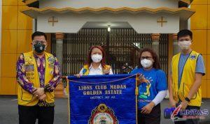 Darmawan Yusuf SH Peduli covid 19 Ket:Foto// Paling kiri Charter President Lions Club Golden Estate Lion Darmawan Yusuf, Vice President Lion Agustina, Ketua Sitara Adhe manurung dan paling ksnan Vice President Lion Kosiden