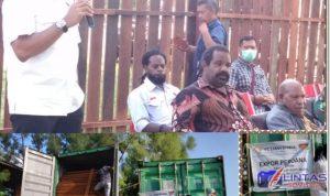 pt lanny inabua N.B.Ket//Foto : Staf Ahli Utama Kantor Presiden Dr. Lenis Kogoya, Mhum, Staf Ahli GUbernurt Papua Paskahlis Netep SH, Manager Operasional PT Lanny Inabua Panus Wenda, Kepala BNN dalam acara ekspor perdana kayu olahan merbau di kampung harapan sentani papua