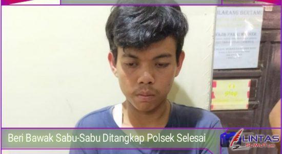 Foto : Beri Ardiansyah (25) warga Dusun IV Veteran Desa Kwala Air Hitam, Kecamatan Selesai, Kabupaten Langkat, Sumatera Utara, ditangkap Unit Reskim Polsek Selesai yang diduga membawa narkotika jenis sabu-sabu, Selasa (14/04/2021)