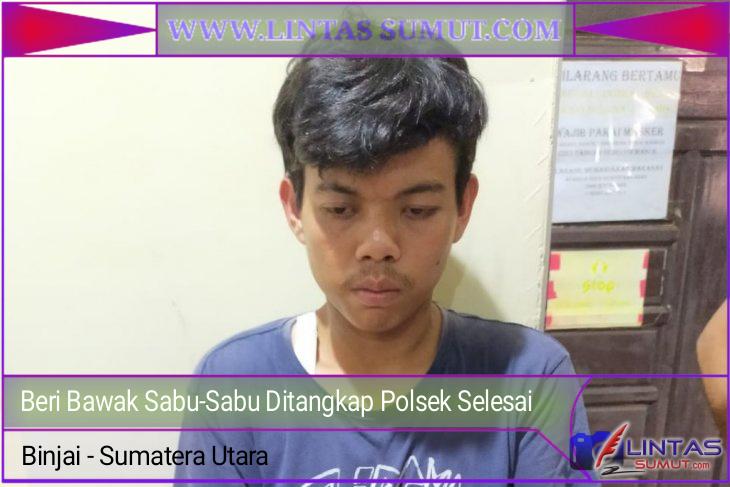 Foto : Beri Ardiansyah (25) warga Dusun IV Veteran Desa Kwala Air Hitam, Kecamatan Selesai, Kabupaten Langkat, Sumatera Utara, ditangkap Unit Reskim Polsek Selesai yang diduga membawa narkotika jenis sabu-sabu, Selasa (14/04/2021)